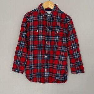 Boden Boys Kids Plaid Flannel Button Down Red Blue Long Sleeve Size 6-7Y